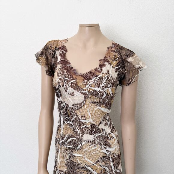 [Komarov] Brown Paisley Print V-Neck Fall Flutter Sleeve Midi Dress Sz Medium M - Picture 5 of 11
